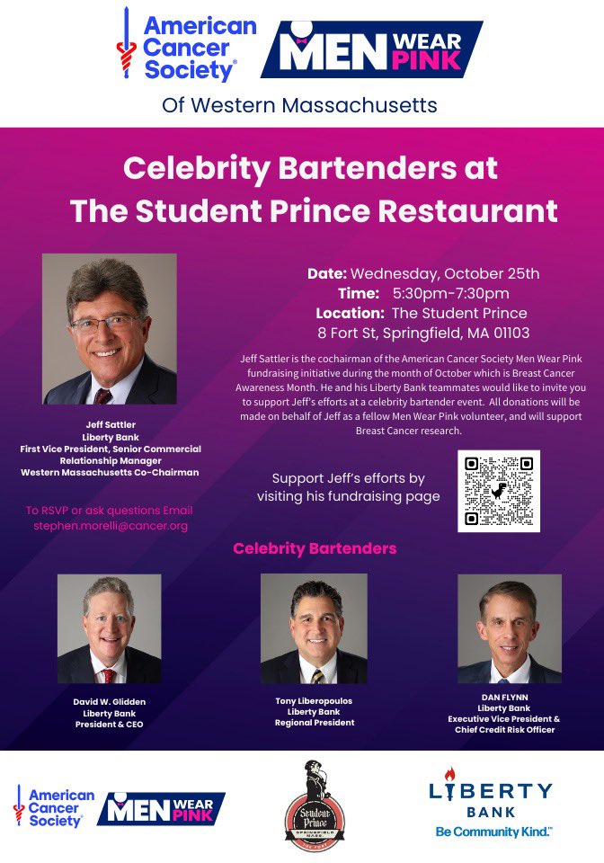 DawnCreighton's tweet image. Join Team @LibertyBank_CT and @AmericanCancer Men Wear Pink Wednesday at @StudentPrince8