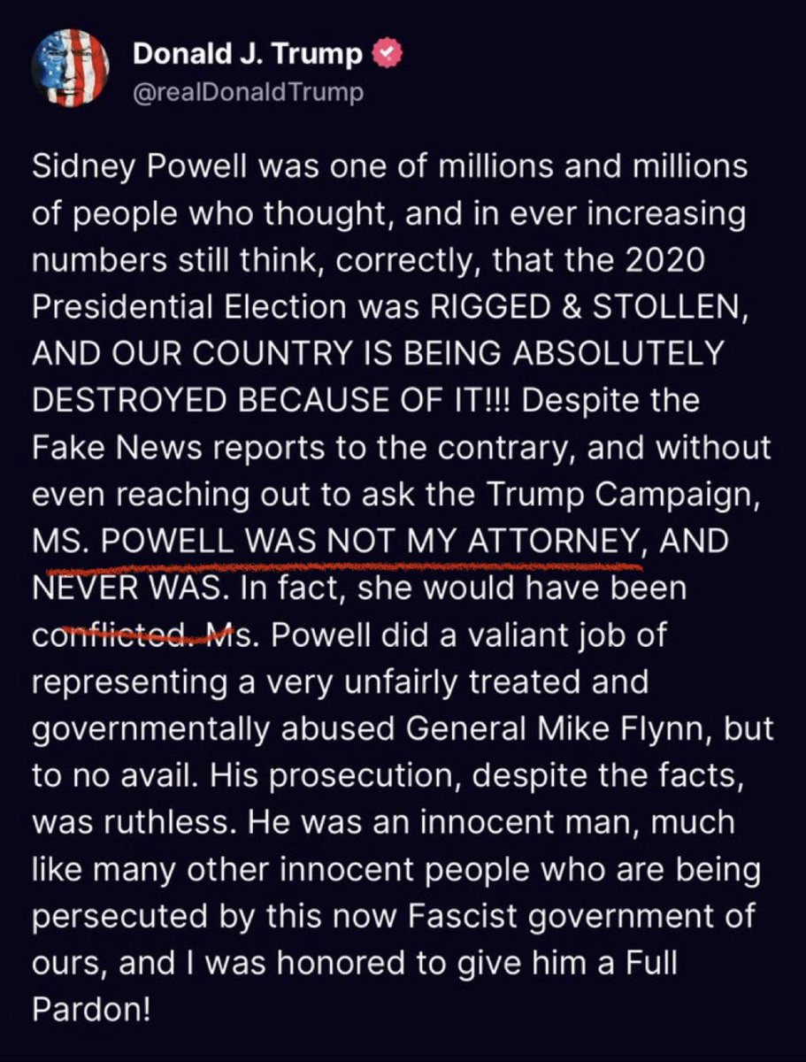 Trump 2020: Sidney Powell has joined my legal team! Trump after Powell flipped: Sidney Powell was not on my legal team.