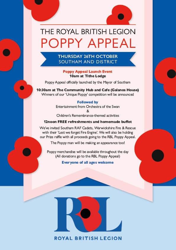 This is one of the most important weeks for the #royalbritishlegion as Thurs the 26th October marks the launch of the ‘Poppy Appeal’.

Join us to show your support for the Armed Forces Community & remember those who fought for us & lost their lives in battle. Everyone welcome.❤️