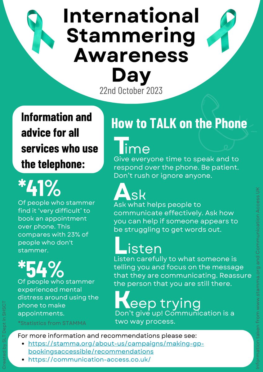 setrust's tweet photo. People who stammer often find telephone calls extremely difficult. 

Follow our four simple steps on how to TALK on the phone and you could make a real difference to someone’s experience 💙

#TeamSET #ISAD https://t.co/NbiBVwuvb7