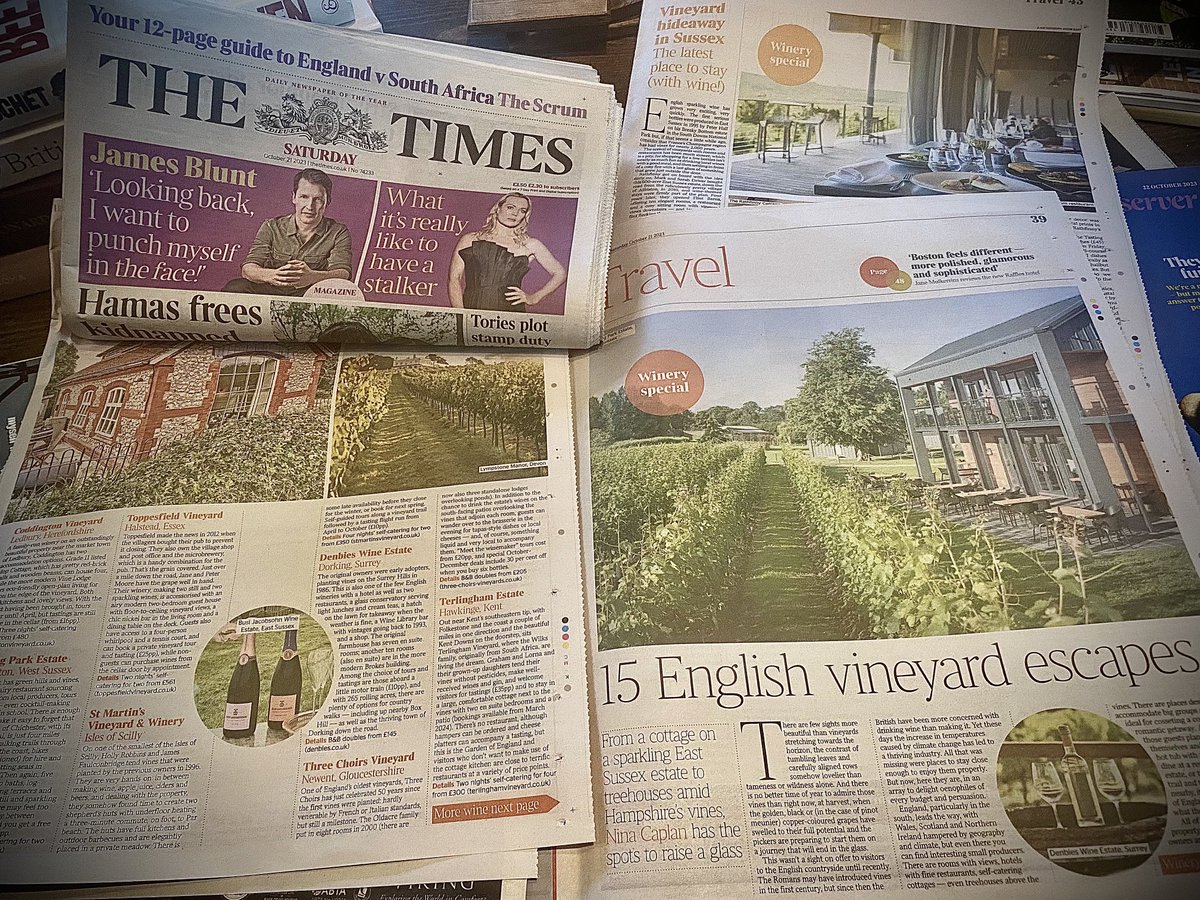 guyawoodward's tweet photo. Great to see four pages’ worth of English winery stays in @thetimes travel section this weekend - 👏
⁦@ninacaplan⁩

We’re living through a true winemaking revolution in this country https://t.co/K9HLzdutp6