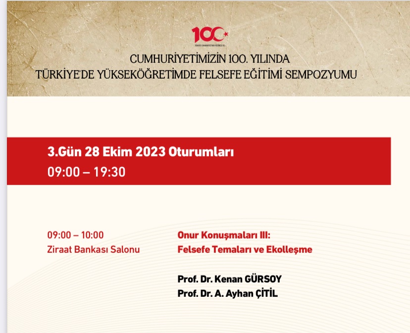 Hocamız <a href="/ProfKenanGursoy/">Kenan Gürsoy Öğrencileri</a> 28 Ekim 2023 saat 09:00’da “Felsefe Temaları ve Ekolleşme” başlıklı Onur Konuşmaları oturumuna konuşmacı olarak katılacaktır.