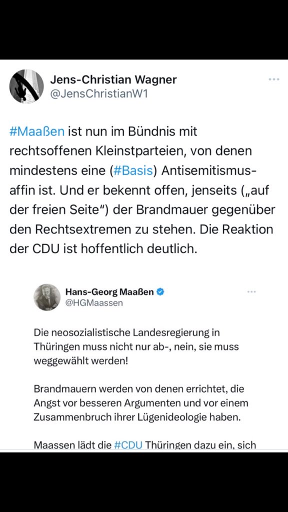 Sagen wir es einmal so: Wir halten Sie für einen in der Wolle gefärbten Linksradikalen, der seine Funktion missbraucht, um Nichtlinke zu diffamieren und auszugrenzen. 

Funktionsträger - auch und gerade Thüringer - sollten sich am besten an ihre Neutralitätspflicht halten. Und