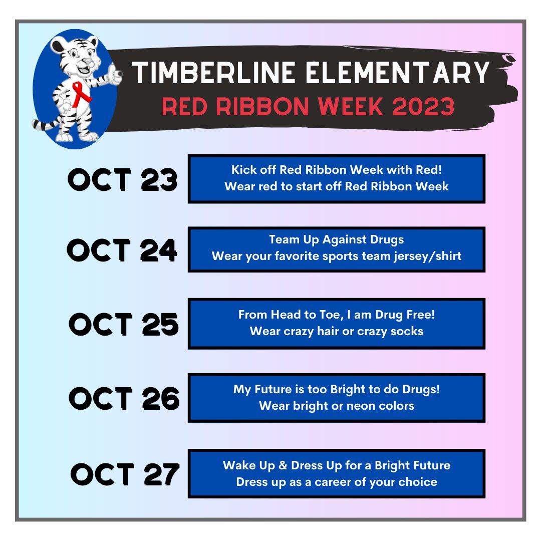 Timberline PTA (@timberlinepta) on Twitter photo Semana de List贸n Rojo! Red Ribbon week #tesleads <a href="/TimberlineNews/">Timberline Elementary School</a> Semana de List贸n Rojo! Red Ribbon week #tesleads <a href="/TimberlineNews/">Timberline Elementary School</a>