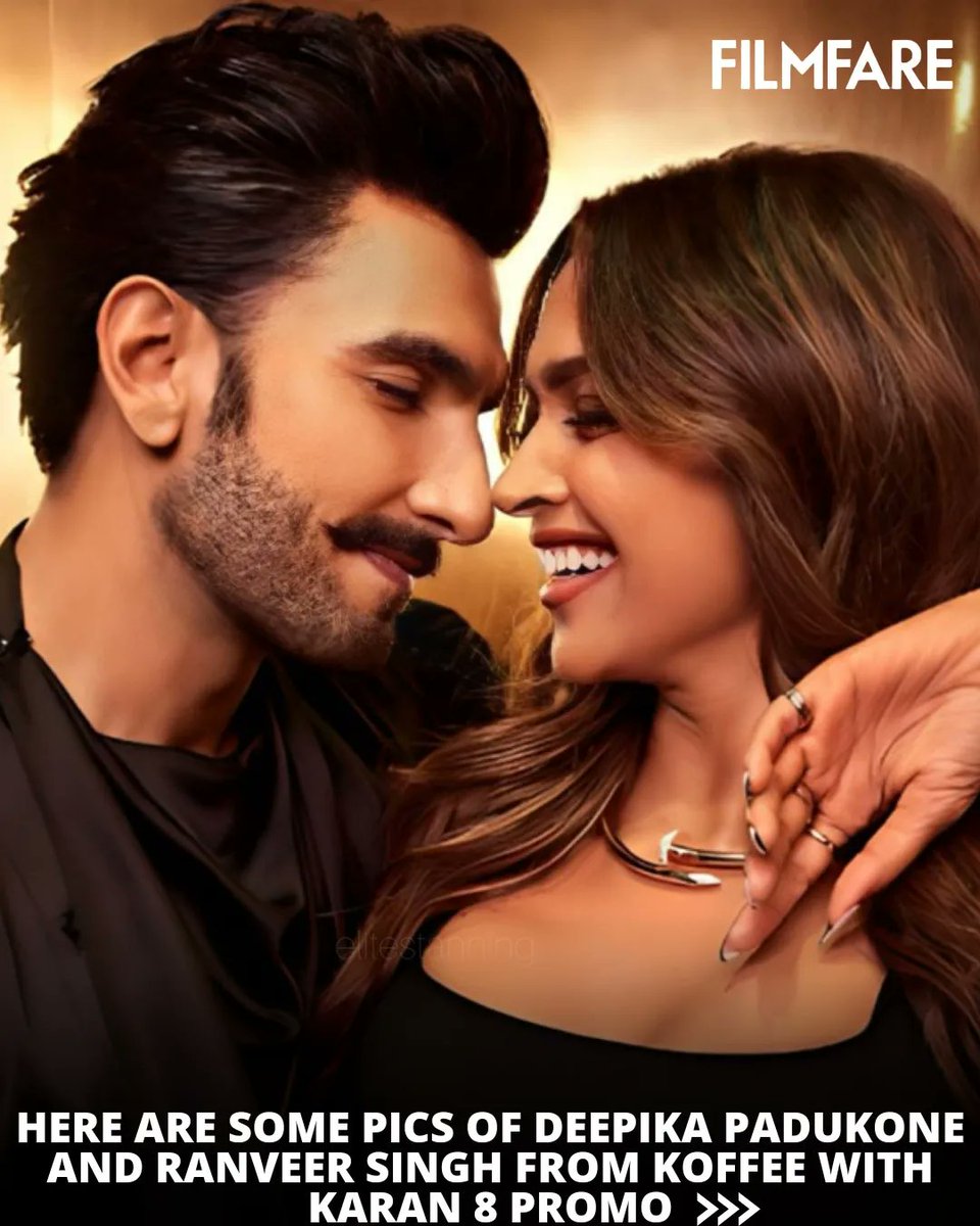 filmfare's tweet photo. Check out these pictures of #DeepikaPadukone and #RanveerSingh from the recent promo of #KoffeeWithKaran 8. 🖤 https://t.co/dAUIoENJIy