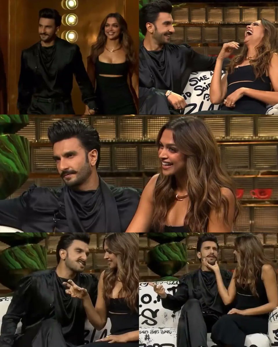 filmfare's tweet photo. Check out these pictures of #DeepikaPadukone and #RanveerSingh from the recent promo of #KoffeeWithKaran 8. 🖤 https://t.co/dAUIoENJIy