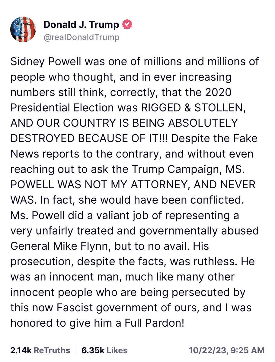 President Trump has a new statement about Sidney Powell.