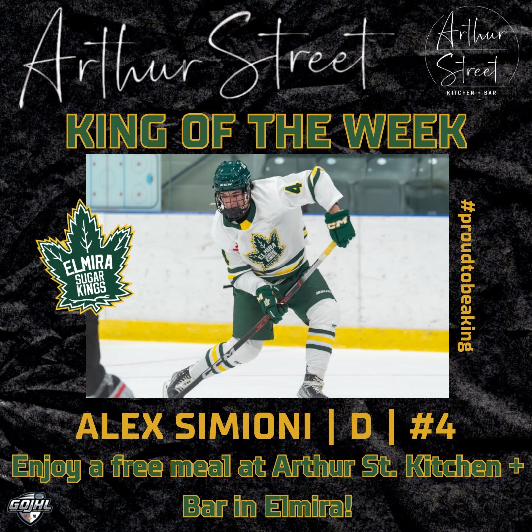 SugarKings's tweet photo. This weeks Arthur Street Kitchen + Bar King of the Week is defensemen Alex Simioni!
#elmirasugarkings #proudtobeaking #kingoftheweek https://t.co/M30clNP5It
