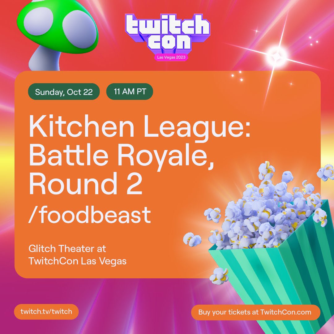 Good morning TwitchCon! Don’t forget to pull up to Glitch Theater for the Kitchen League Battle!! Support out Guilds out cheer!!