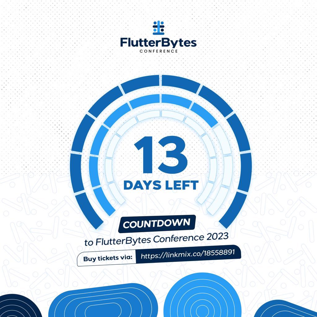 flutterbyteconf's tweet photo. It’s 13 days to go 🎉🎉🥳🥳🥳🥳
Woohooo🎉🎉 We’re so excited for this and we hope you all are 🌚
Mark your calendars everyone, get your shoes and shirts ready 🫣
See you @ #FlutterBytesConf23
Grab your tickets @ https://t.co/pR6Y4FTmn9 if you don’t have a ticket😊💙 https://t.co/zORuiSphJ1