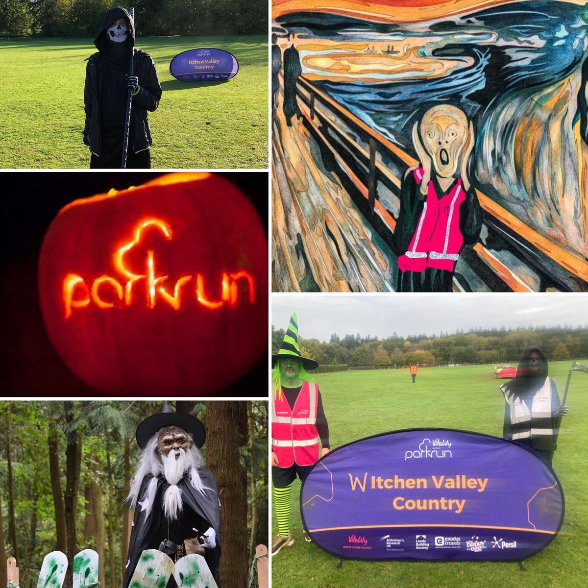 itchenvcparkrun's tweet photo. 👻Great memories of previous years’ #Halloween #parkrun fun. Join us for our annual spooky spectacular this year - this Saturday 28 Oct.
#Volunteer as a freakish finish token giver, mysterious marshal, terrifying timekeeper or scary scanner of barcodes. Bring your own scythe🦇 https://t.co/act8K6HIGt