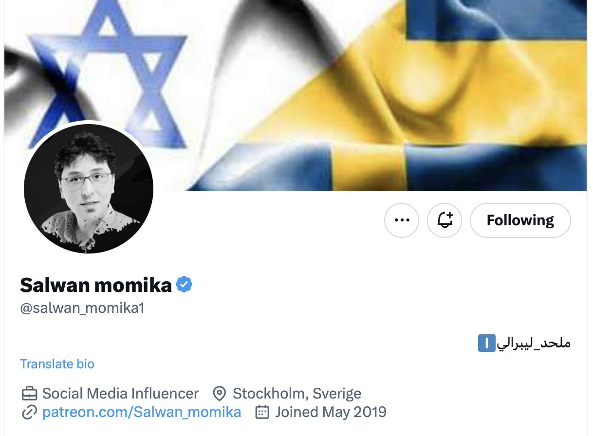 Eli Dror on X: "Follow Salwan Momika a true friend of Israel in Sweden  👇💪❤️🇮🇱 https://t.co/4wvG1J6DbB" / X