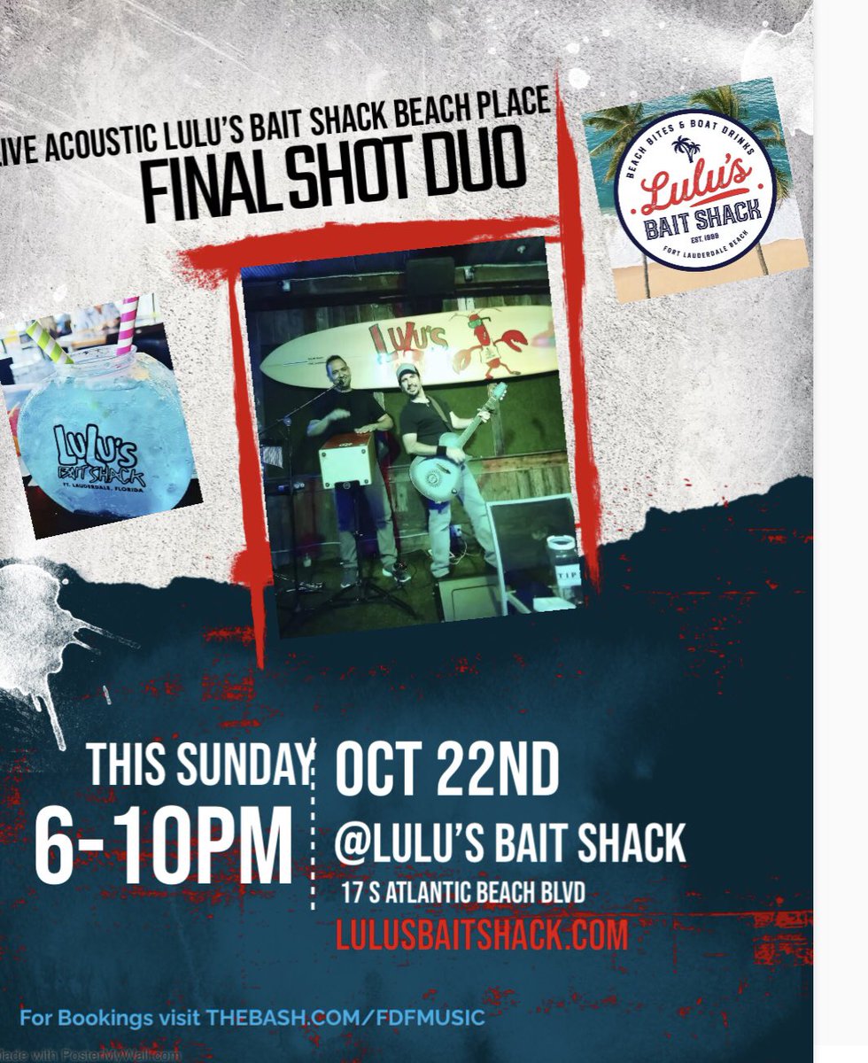 FDFMUSIC's tweet photo. Final Shot Percussion Duo Live Sunday Night TONIGHT @LulusBaitShack Fort Lauderdale Beach @FortLaudEatz #MiamiDolphins https://t.co/nQfTw9AKrt