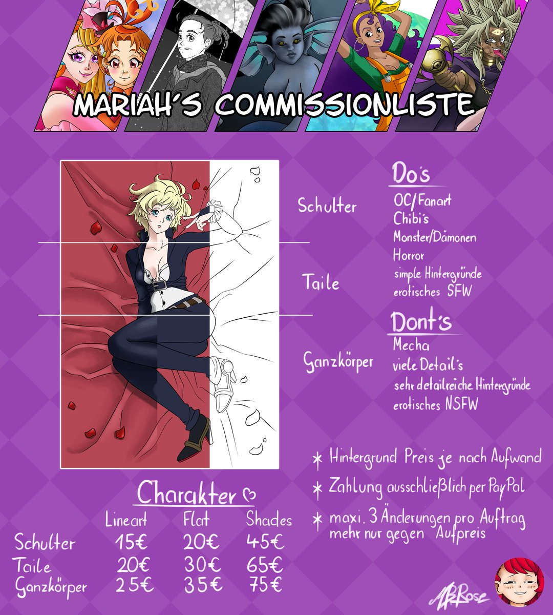 MariahRubyRose's tweet photo. Moin, moin!

Ab sofort biete ich wieder Commissions an. Eine Liste mit meinen Angeboten und Preisen findet ihr unter dem Tweet. Bei Interesse könnt ihr mich gerne per DM kontaktieren oder mir eine Mail unter rose.mariawolter@gmail.com schreiben.

See you soon! https://t.co/dTL4MUZ32O