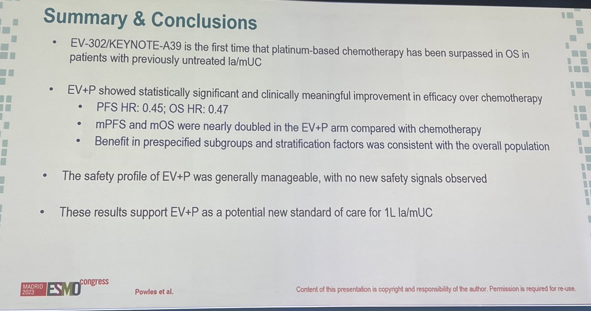 Wonderful presentation of impressive data in patients with mUC by <a href="/tompowles1/">Tom Powles</a> Mid-presentation 👏 after seeing PFS and OS data, HR 0.45 and 0.47 respectively! My goosebumps are not going away! #ESMO23 <a href="/myESMO/">ESMO - Eur. Oncology</a> <a href="/OncoAlert/">OncoAlert</a> <a href="/vandeHeijdenLab/">van der Heijden Lab</a>