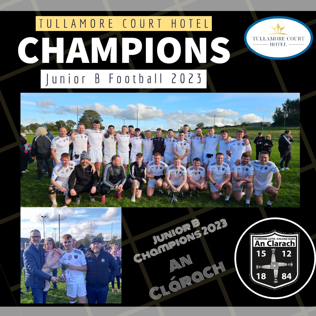 Offaly_GAA's tweet photo. Comhghairdeas to @Clara_gaa_club who have won the @Tullamore_Court Junior B Football Championship today.

Clara Captain Neil Robbins is presented with the cup by Philip O'Brien ( Manager, Tullamore Court Hotel) and Offaly PRO Pádraig O'Meara.

Well done lads. https://t.co/mGQx6NOgiw