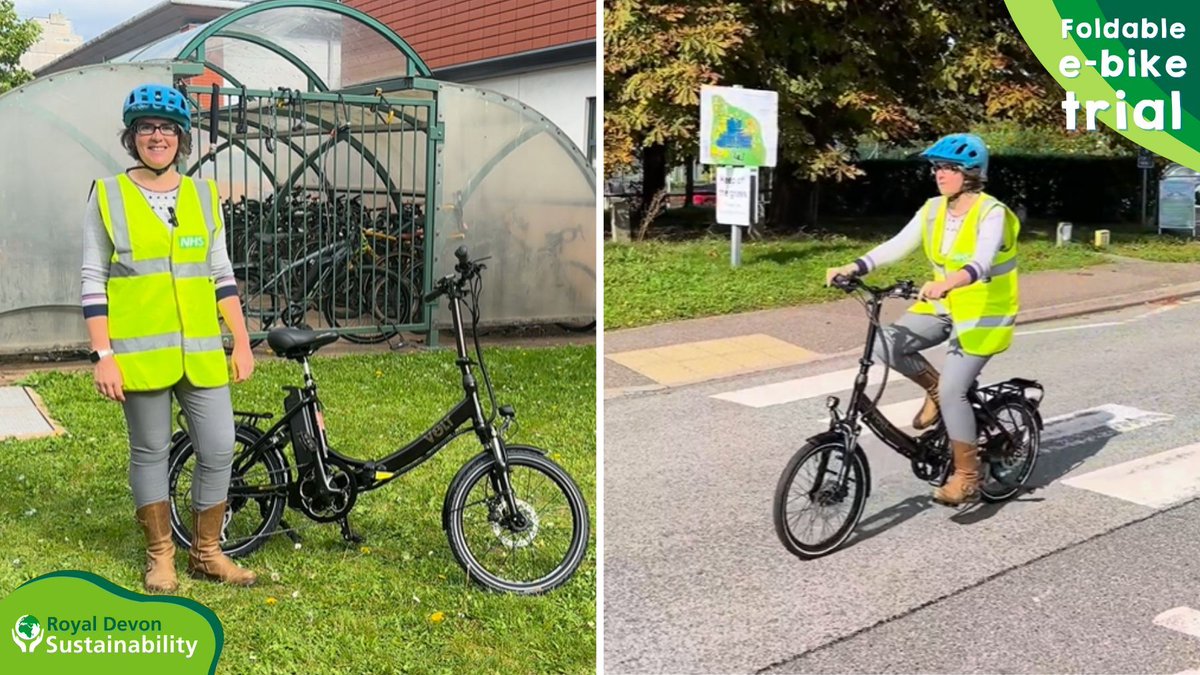 GreenRoyalDevon's tweet photo. We're excited to announce the launch of our new foldable e-bike trial for staff at the Royal Devon! The trial allows colleagues to test out an e-bike for their commute to work, encouraging sustainable and healthy travel.

#Sustainability #GreenerNHS #GoodNews https://t.co/KKV7Q6pbf0