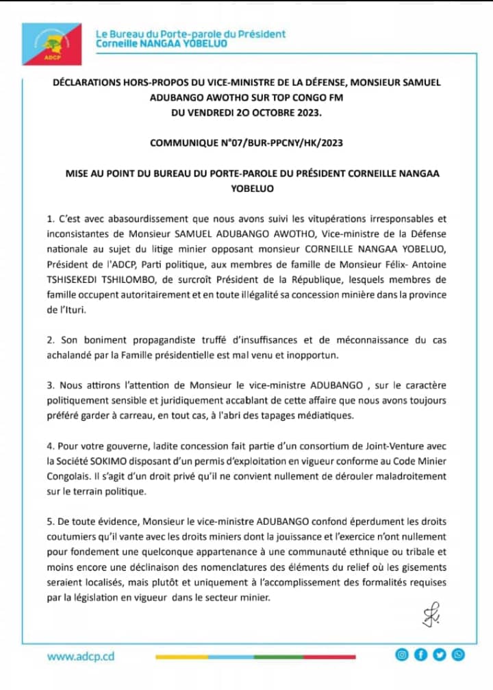 AdcpOfficiel's tweet photo. COMMUNIQUE !!!
@actualitecd @TopCongo @politicocd @actu30tv @CandideKipulu @Kitebeleherve13 https://t.co/H2vBa1OaxK