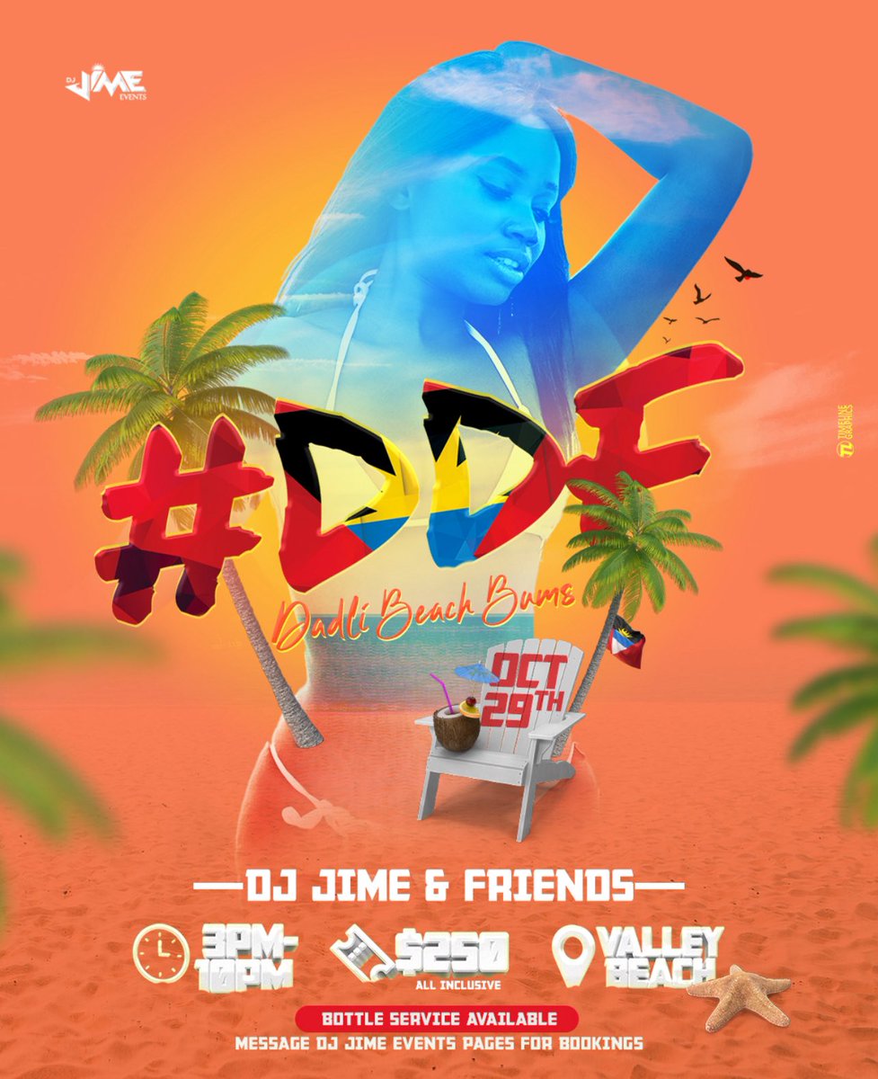 DJJime's tweet image. Swimsuits are the order of the day, we’re on the beach after all! 👙🔥🇦🇬

Dadli Day Fetes tickets on sale for only $250ec on the Ticketing App and Roti King 

#DDF #October29th #beachparty #allinclusive #dadlibeachbums #goodvibes #antiguabarbuda
