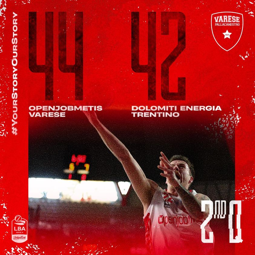 PallVarese's tweet photo. Altra partita equilibrata alla Itelyum Arena ⚖️ Biancorossi avanti di 2 lunghezze 👊
📊 12 pts Sean, 10 pts Gabe
#VarTre #NoiSiamoVarese #YourStoryOurStory https://t.co/1DHS5746qN