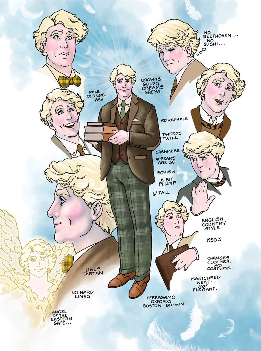 Bowtiedino's tweet photo. Had such a fun time listening to @ColleenDoran at the @TheIneffableCon ! Honestly the amount of dedication you have poured into this is beyond compare! We love your character designs(shown here) and everything you showed us. Also, a toast to “rejected Crowley”. #goodomens #TIC4 https://t.co/Uant9ziCOs
