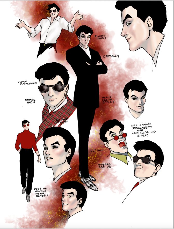 Bowtiedino's tweet photo. Had such a fun time listening to @ColleenDoran at the @TheIneffableCon ! Honestly the amount of dedication you have poured into this is beyond compare! We love your character designs(shown here) and everything you showed us. Also, a toast to “rejected Crowley”. #goodomens #TIC4 https://t.co/Uant9ziCOs