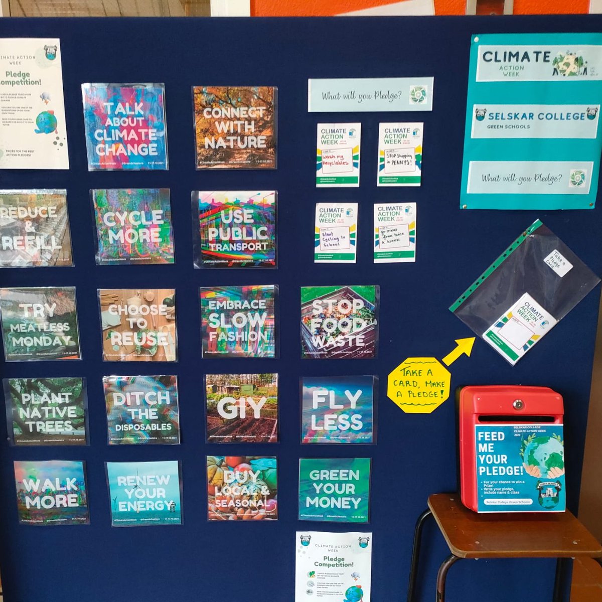 To bring #climateactionweek to a close our Green schools team reviewed our #Climatepledge display. With over 100 pledges the commitment was clear. Well done to those who made their pledge!
@climate_ambass @Take1_Programme @GreenSchoolsIre #selskarstyle #care
#wwetb @wexfordcoco