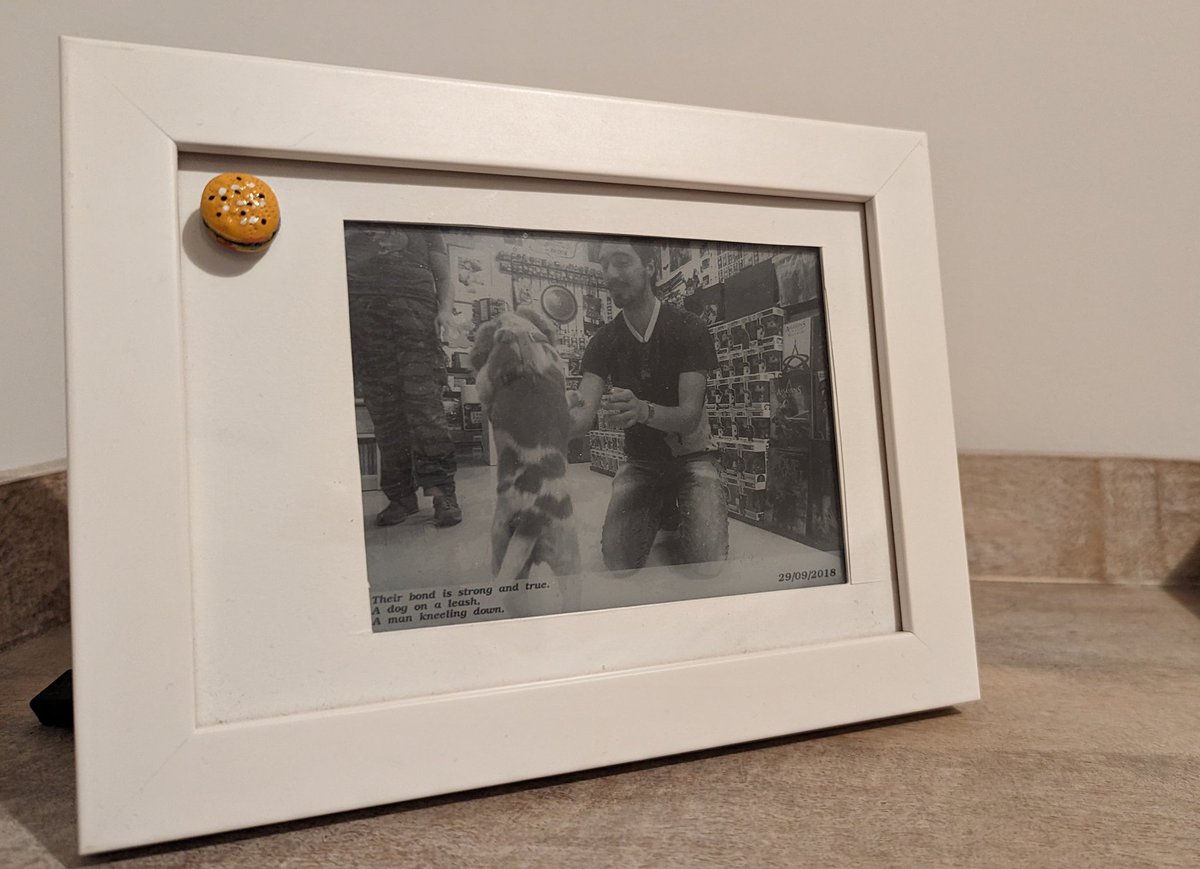 Repurposing an old Kobo Glo as a Google Photo digital frame and using LLaVa to enrich every photo with an Haiku - details: sandropaganotti.com/2023/10/22/lla…