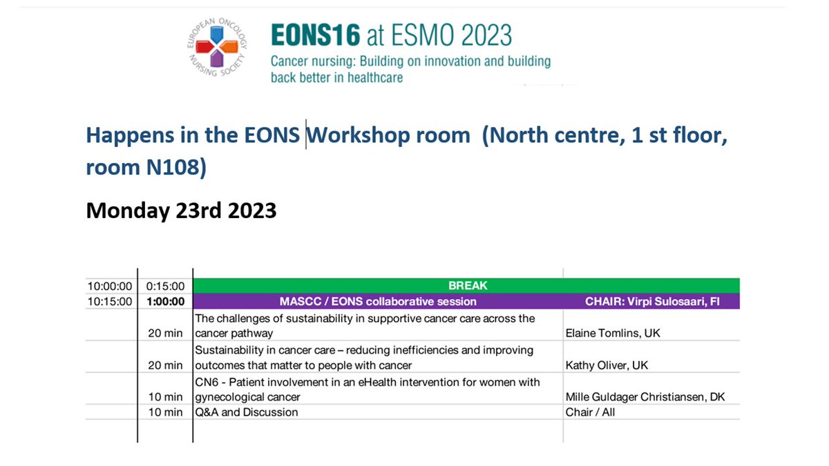 #Sustainability  is important in #cancer #care. Join the discussion tomorrow at 10:15 on #EONS16 at #ESMO2023 in Madrid #patient #perspective @cancernurseEU @myESMO @OncoAlert