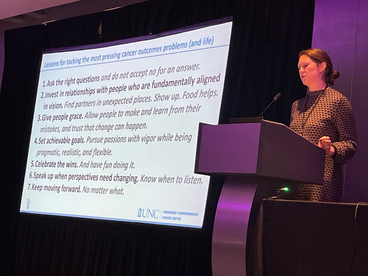 DrLolaFayanju's tweet photo. One of the most gorgeous keynotes I have had the privilege to hear. Thank you @StephWheelerUNC for sharing the work you have done to improve cancer equity in NC &amp; for inspiring us all to remember that centering patients is WHY we do HSR in the 1st place. ♥️ #SOC23 @SurgOutcomes https://t.co/hZGRIYchLD