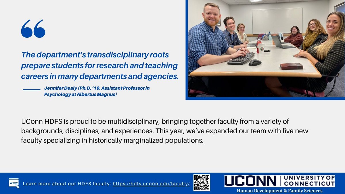 Looking for a graduate program? UConn HDFS includes faculty from diverse disciplines and backgrounds. Learn more here: bit.ly/48VnFJz. @UConnCLAS @UConnGradSchool