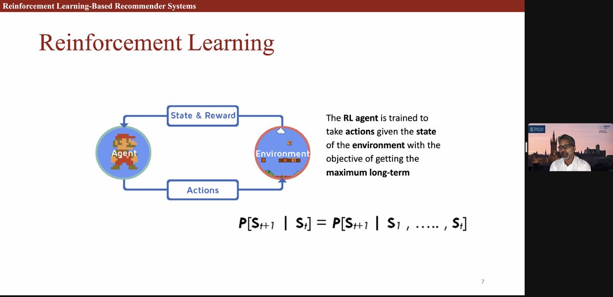 👏 Our last invited speaker Prof. Joemon Jose from University of Glasgow is presenting:

Reinforcement Learning-based Recommender Systems