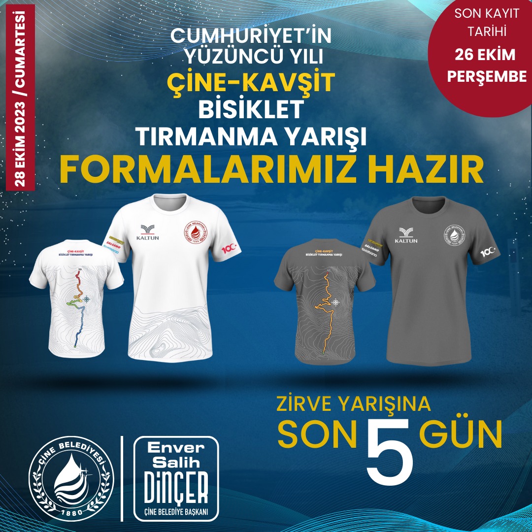 BelediyeCine's tweet photo. Cumhuriyet’in Yüzüncü Yılı Çine-Kavşit Bisiklet Tırmanma Yarışı’nda kayıtlar devam ediyor. 

Sen de hemen
 https://t.co/9jGIDPyGFU

adresine girerek kayıt ol ve yarışa katıl. 

Son kayıt tarihi 26 Ekim.

Parkur Direktörü
Yusuf Kara
0542 533 03 21

Uğur BAŞYİĞİT
0553 741 90 05 https://t.co/9zoZ3LB3BX