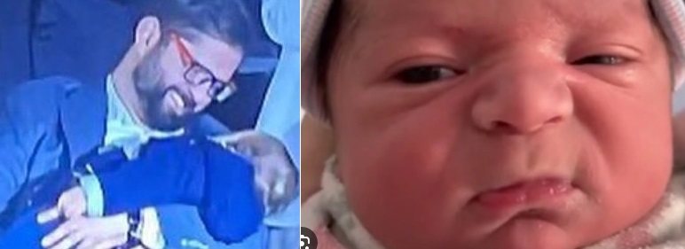 Boric mirando a la guagua  / La guagua mirando a Boric
