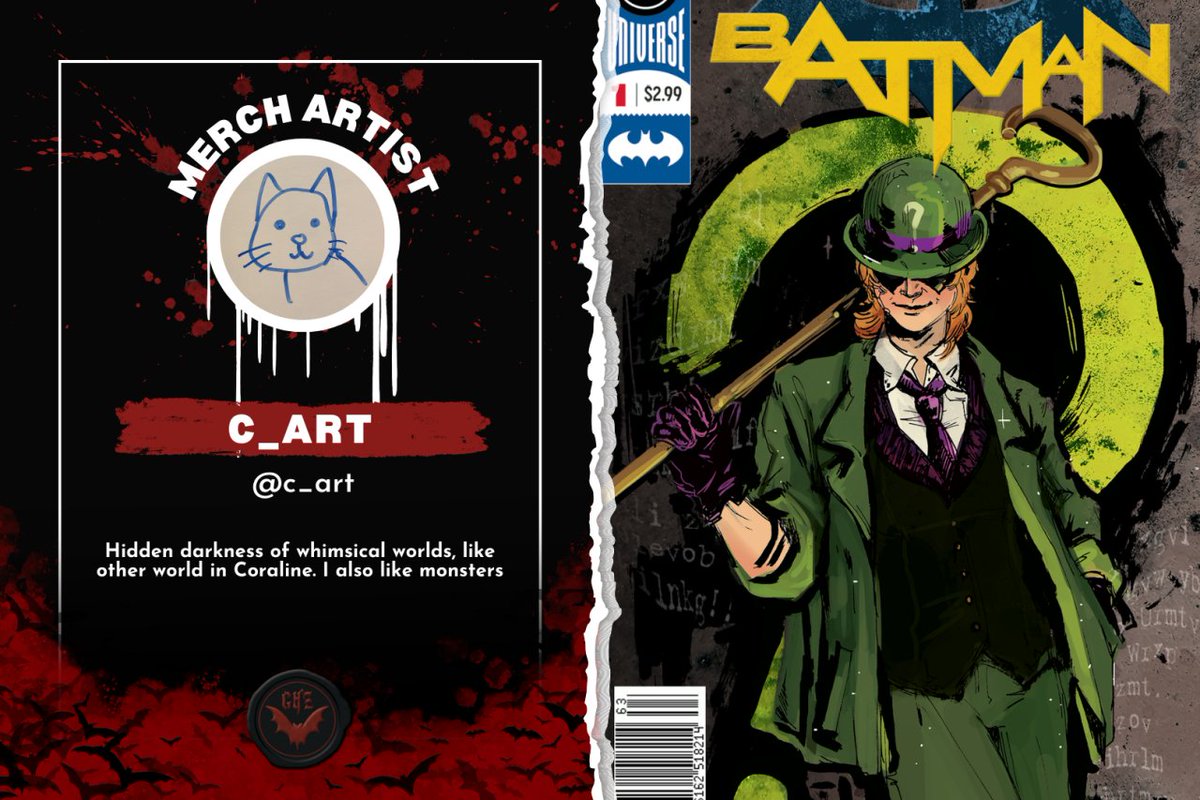 GothamHorrorZ's tweet photo. Introducing our maniacal Merch Artists! 🩸
Marvel at the terrifying trinkets, calamitous colouring pages, and petrifying prints designed by Elle, C_Art, Grinding Sugar, Váli, and Bunn. https://t.co/ilR9NK0L1L