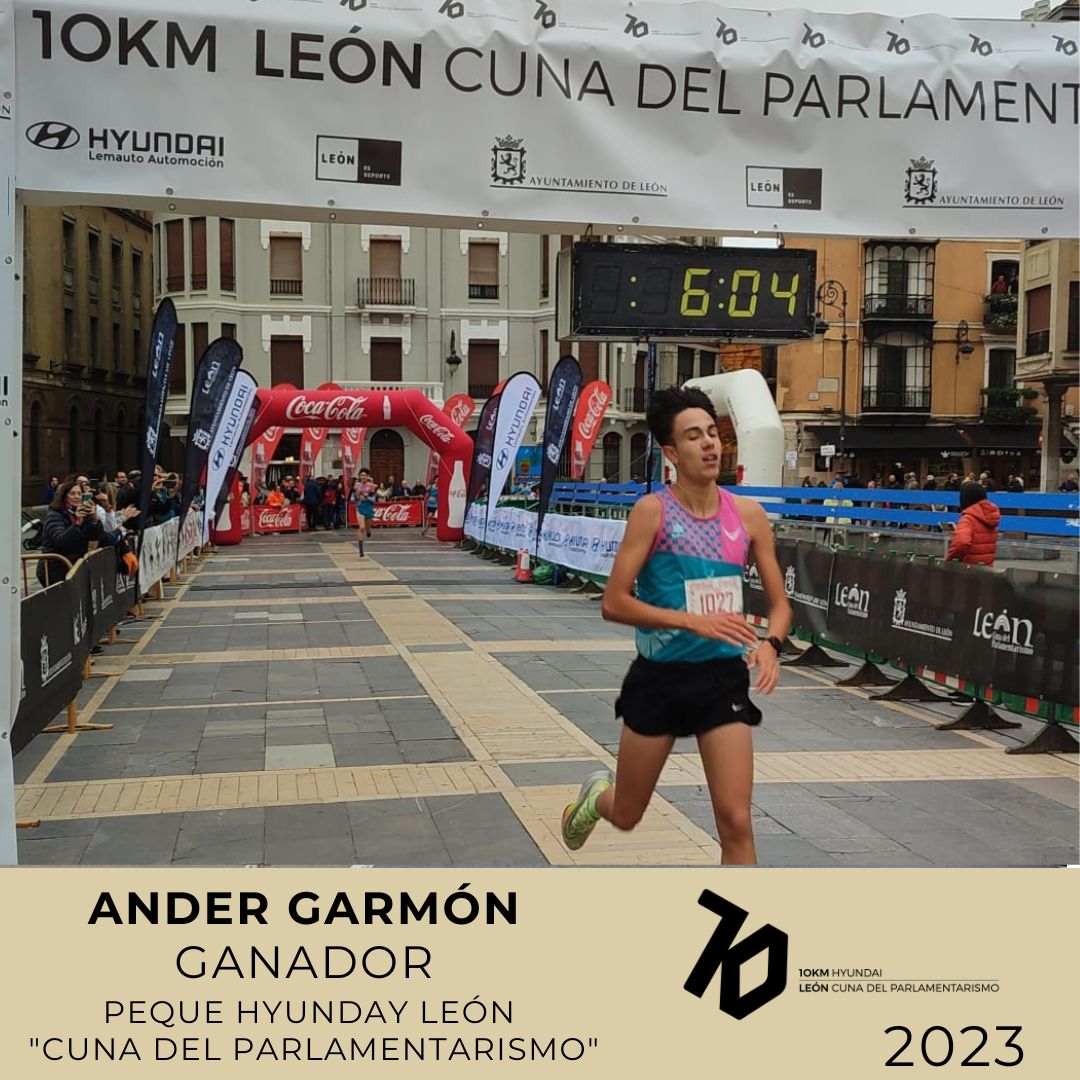 Leon10km's tweet photo. El atleta Ander Garmón fue el ganador absoluto de la Peque Hyunday León "Cuna del Parlamentarismo"  #10KMLeon2023 #CorreenLeon #Running #10km #CarrerasPopulares #Leonesp https://t.co/R6YlYqTYFY