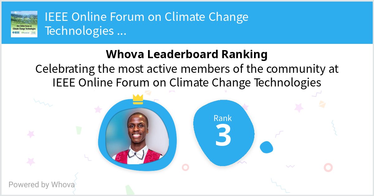 JonathanSimenya's tweet photo. I ranked #3 on the Whova leaderboard at IEEE Online Forum on Climate Change Technologies!  - #Whova event https://t.co/3RjqmpKSrw