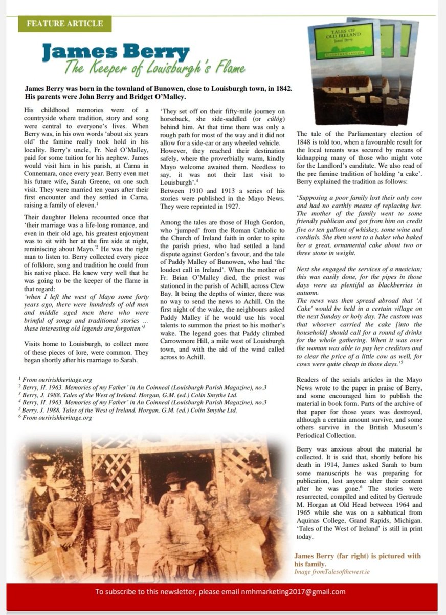 MayoAncestors's tweet image. In this week's newsletter we profile James Berry,  "the keeper of Louisburgh's flame". 

#ancestry #crossmolina #Louisburgh #wildatlanticwaymayo