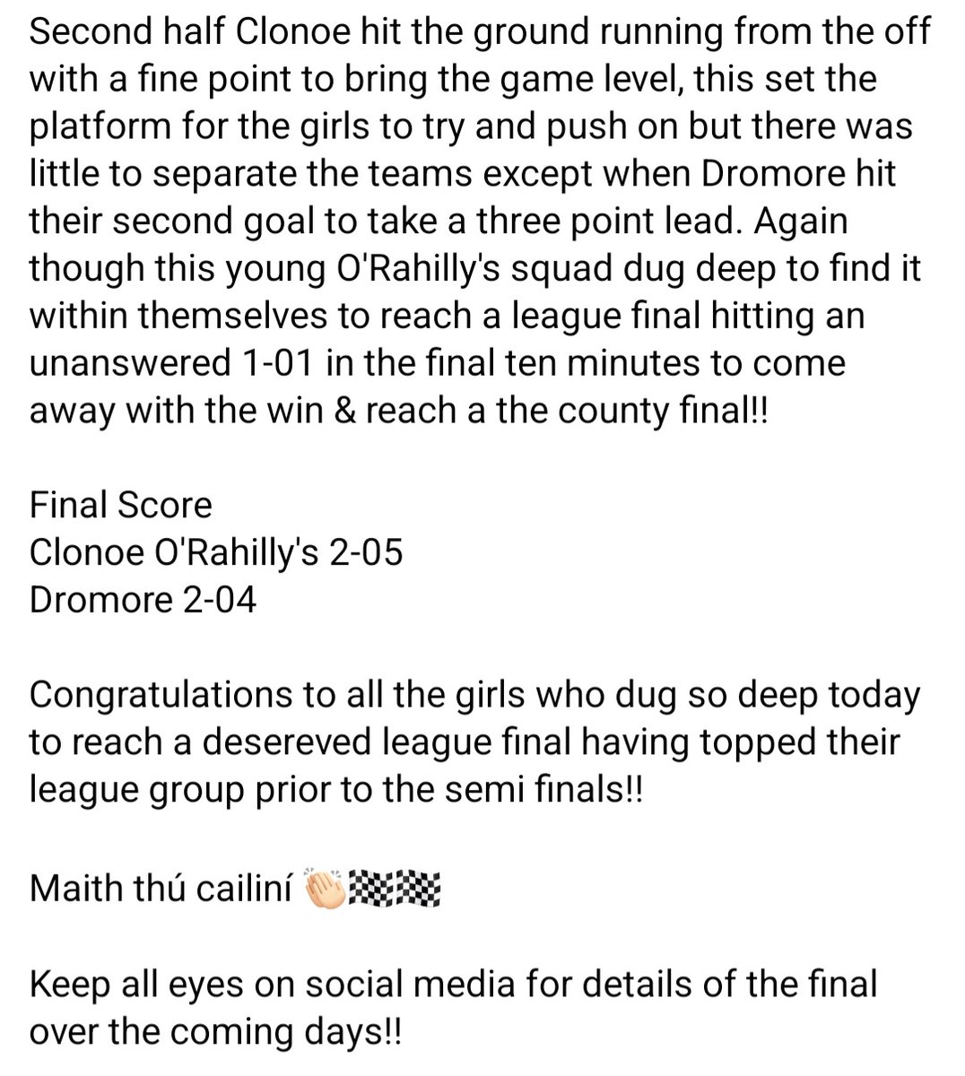 ClonoeORahillys's tweet photo. ⚫️⚪️ U16 Girls - Grade 2 ⚫️⚪️
#youngorahillys #futuresbright #countyfinalbound https://t.co/8Nqibjc49o