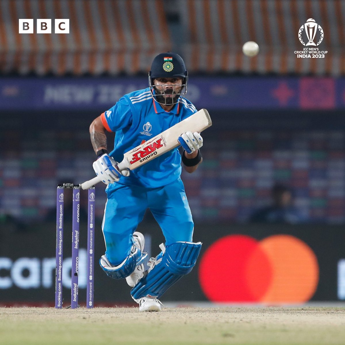 bbctms's tweet photo. A fine innings from Virat Kohli comes to an end!  👏

#BBCCricket #CWC23 #INDvNZ https://t.co/3R6lgCkT15