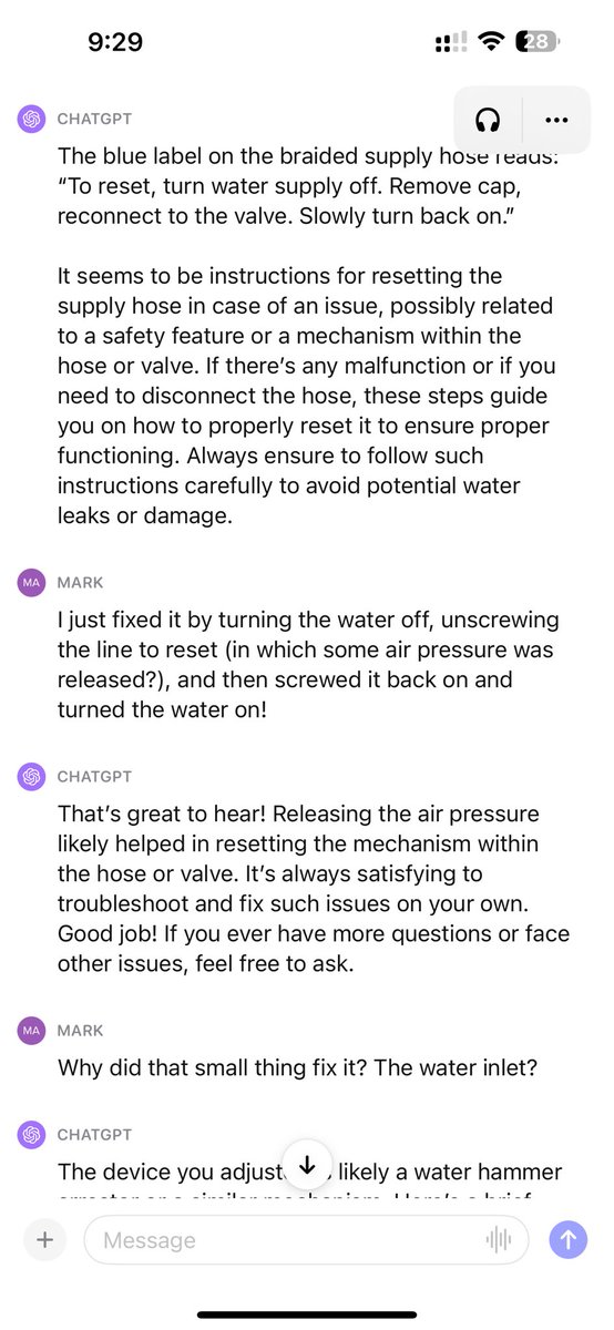 ChatGPT Plus (Vision): $20/month

Fixing my dishwasher: PRICELESS