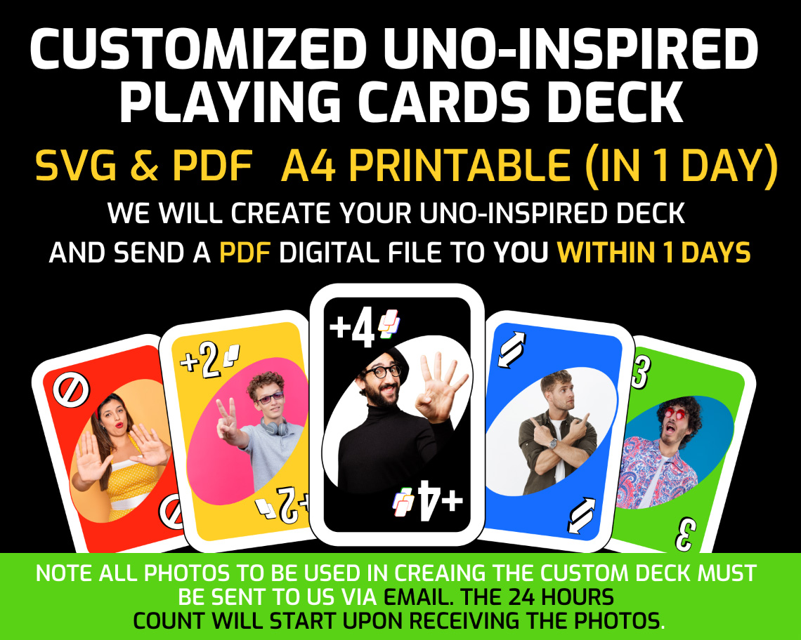 SlideGraphic's tweet photo. Pre-Order Customized Uno-Inspired Playing Cards | Personalized text and photos Uno Cards Printable file | SVG and A4 Format Pdf | Digital

🔗Make your Order NOW : 
https://t.co/FxQWuShCpw

#madetoorder #unocard #unocardgame #customizedunocard #etsy https://t.co/N1d2VHCjX4