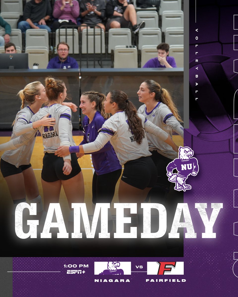 NiagaraVB's tweet photo. Looking to close out the homestand on a high note!

📍: Niagara University, N.Y.
🏟: Gallagher Center
🆚: Fairfield
⏰: 1:00 PM
📊: https://t.co/sbmUXfVL2l
📺: https://t.co/wl3WhjPxx6

🟣🦅🏐 https://t.co/5c5RYTnRT3