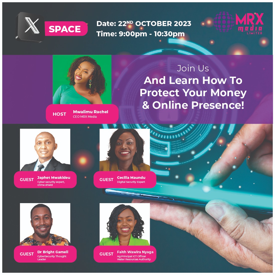 MRX2TheWorld's tweet photo. Najua mlikuwa mmengojea hii #MRXCyberSecurity X Space sana and finally the day is here. From 9pm, we will be having our space with the following guests @JaylanSolutions @Fay_Enyaga @BRIGHTZEED and @CeciliaMaundu hosted by the one and only @MwalimuRachel
#MRXChatNight #MRXspaces https://t.co/BOevCCLGYu
