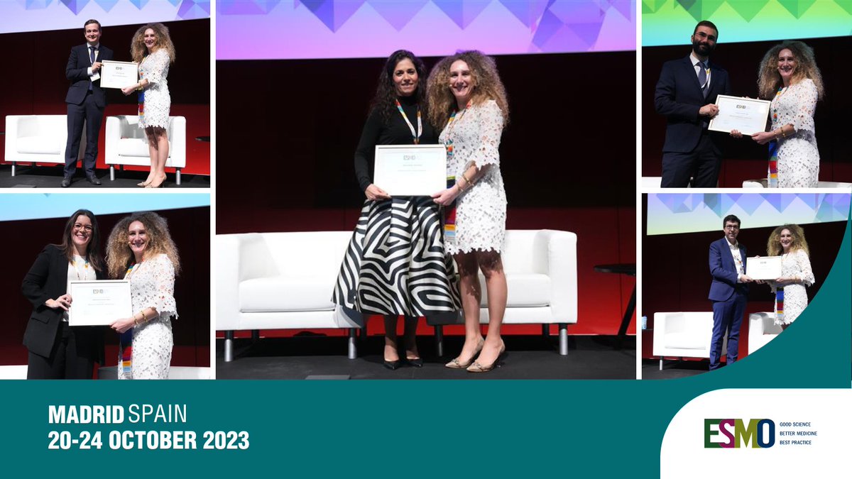 ESMO congratulates the recipients of the 2023 Research Fellowships & the José Baselga Fellowship, celebrated today at the YO Fellowship session at #ESMO23. 👏 Gil Awada, Pasquale Lombardi, @MJ_Mair, @NatalieNgoi and @nadiasago, @MyriamChalabi 👉ow.ly/wZyL50PZqnC