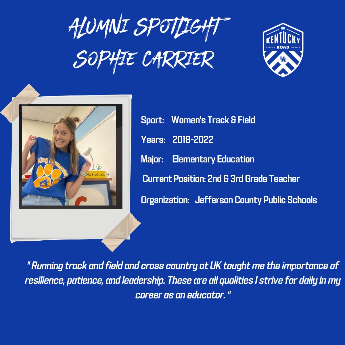 TheKentuckyRoad (@thekentuckyroad) on Twitter photo This week's alumni highlight features <a href="/KentuckyTrack/">UK Track & Field</a> alum <a href="/SophieCarrier/">Sophie Carrier</a>. Check out what Sophie has been up to since her time at UK!
#TheKentuckyRoad | #GoCats | #Alumni This week's alumni highlight features <a href="/KentuckyTrack/">UK Track & Field</a> alum <a href="/SophieCarrier/">Sophie Carrier</a>. Check out what Sophie has been up to since her time at UK!
#TheKentuckyRoad | #GoCats | #Alumni