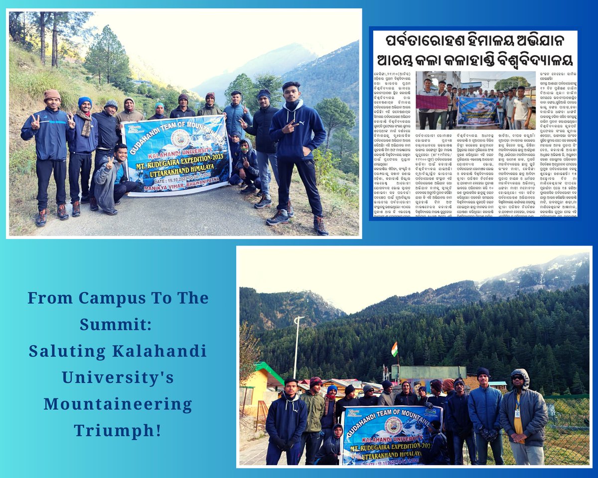 DHE_Odisha's tweet photo. Unstoppable! Kudos to the fearless mountaineering team of Kalahandi #University for conquering #Gangotri at an awe-inspiring height of 11,000 feet. Your journey inspires us all. Keep Climbing, Keep Conquering! 
#CMO_Odisha @Kalahandi_univ @aravind_od_ias #DHE_Odisha https://t.co/NPBP1IyEH8