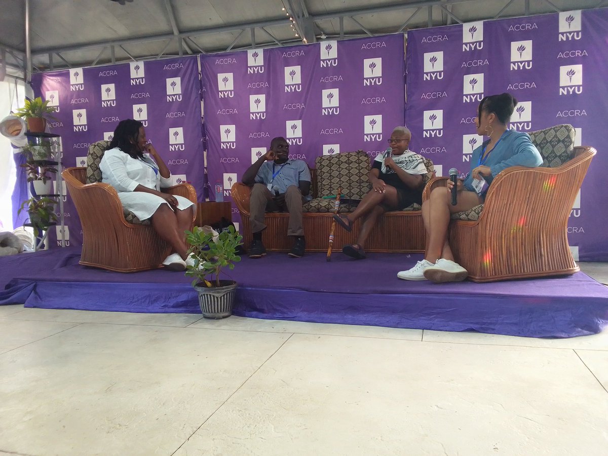 Nozizwe Cynthia Jele, Dila (@dilmandila), Zukiswa Wanner, and Nicole Amarteifio (@allthingsghana) at Labone Dialogues. #NYUAccraLitSymp