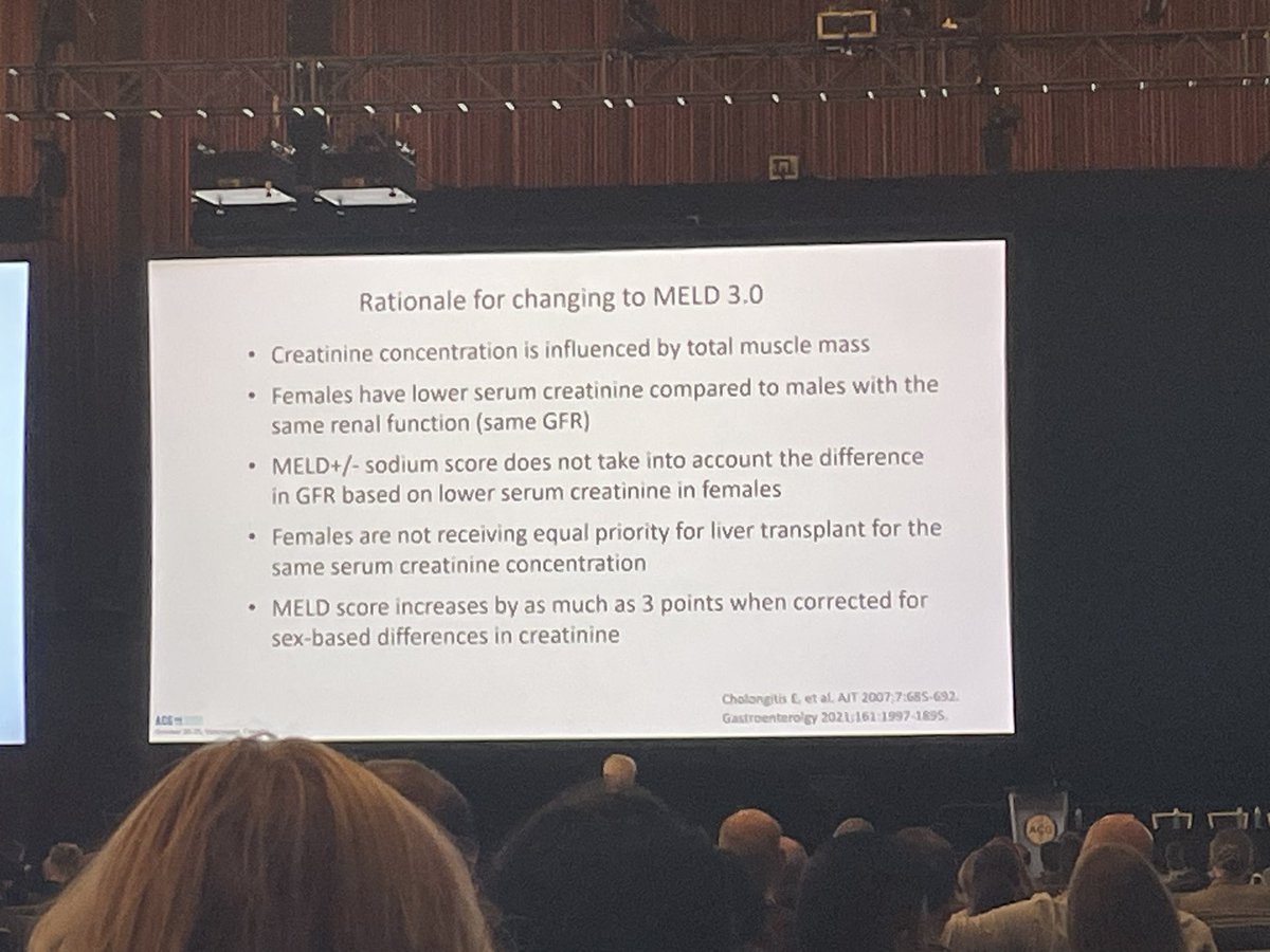 Dr Mark Russo on importance of constantly updating guidelines to aid in reducing healthcare disparities. 

MELD 3.0 &gt;&gt; MELD Na —&gt; 16.7% women reclassified to a higher score. <a href="/AmCollegeGastro/">ACG</a> #ACG2023