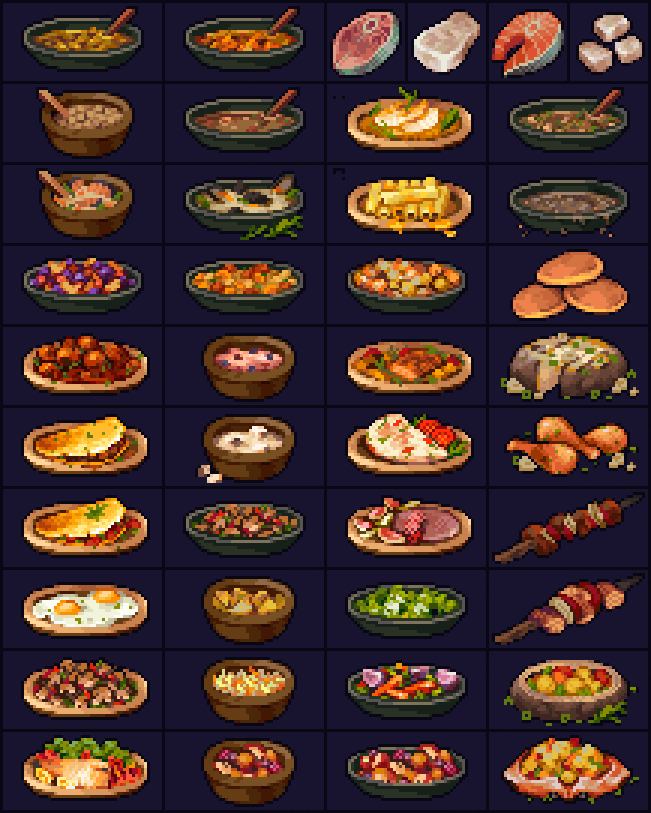 Stoneshard's tweet photo. Culinary delights
#teaser #food #cooking #pixelart #gamedev #indiedev #indiegame #ドット絵 #像素艺术 #픽셀아트 https://t.co/S8UKN7FWFE